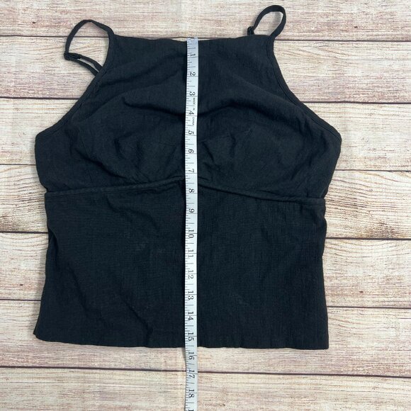 Free People James Black Linen Crop Tank Top Adjustable Straps Size Small - Picture 3 of 13